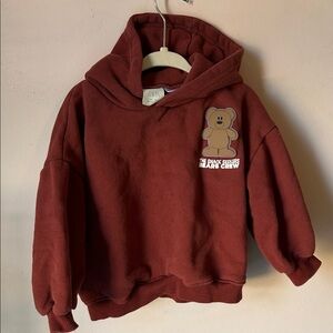 Zara Kids Hoodie with Bear Patch - Brown